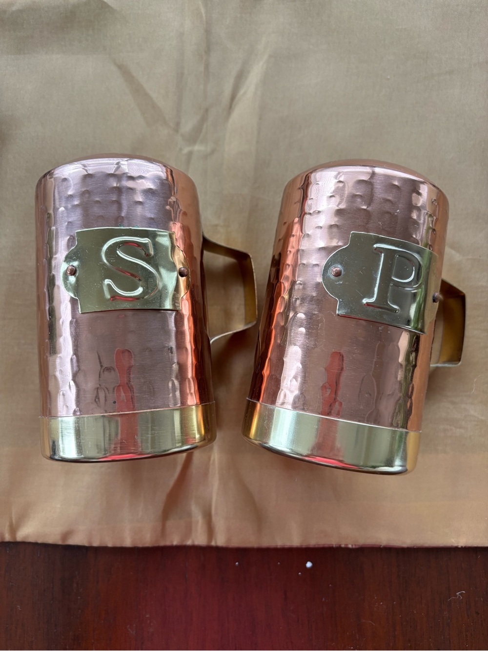 Hammered & monogrammed Copper Salt & Pepper shakers